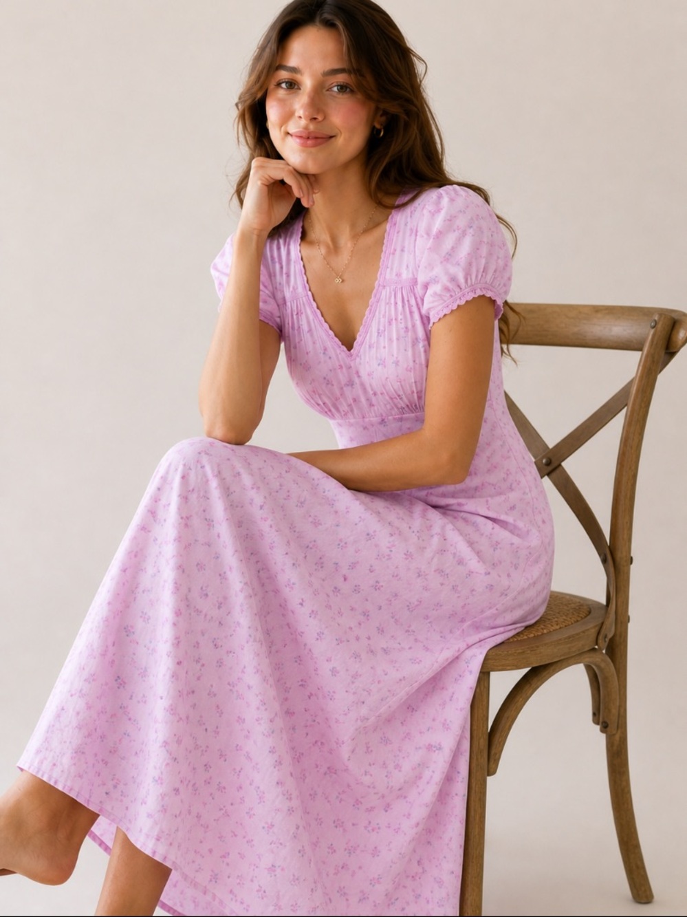 LoveShackFancy Pink Floral Midi Dress – Feminine Puff Sleeve Cottagecore XXS